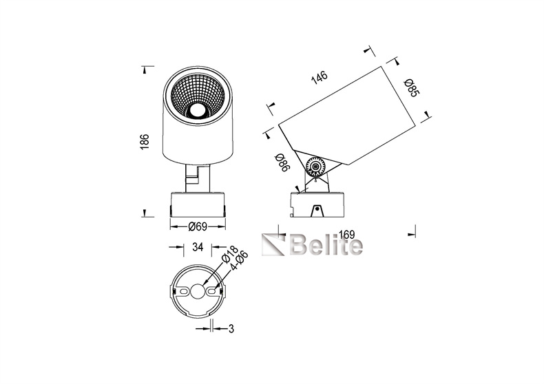 BELITE 22W projector light CREE COB 2700-6500K DALI 0-10V Traic dimming