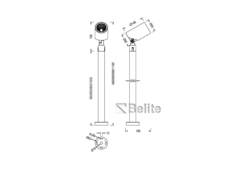 BELITE 24W projector light CREE 8°,10°,15°,25°,30°,45°,60° pole mounting