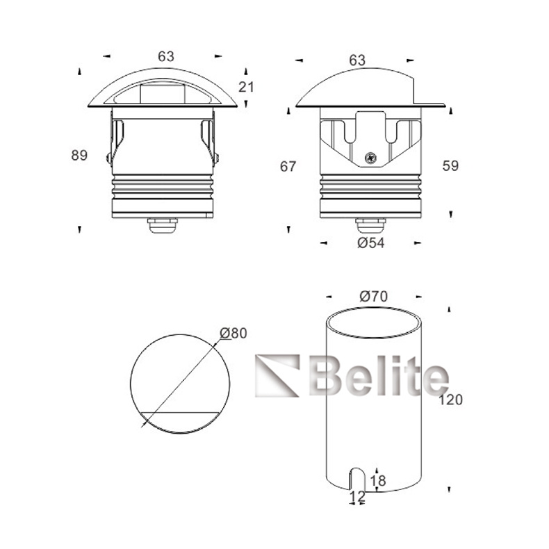 BELITE side emitting LED inground light aluminum housing 3000K one side IP67 waterprroof